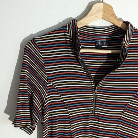 Volcom Striped Multicolor Quarter Zip Shirt Dress Women's Size Medium - Picture 3 of 4